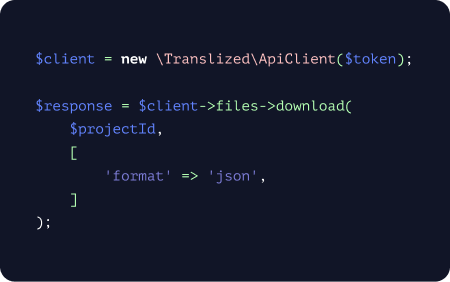 Translized’s CLI lets you update localization from a single line from your terminal. Avoid manual work, and integrate CLI in your build process - to ensure you have the latest translation, each time.