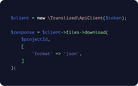 Translized’s CLI lets you update localization from a single line from your terminal. Avoid manual work, and integrate CLI in your build process - to ensure you have the latest translation, each time.